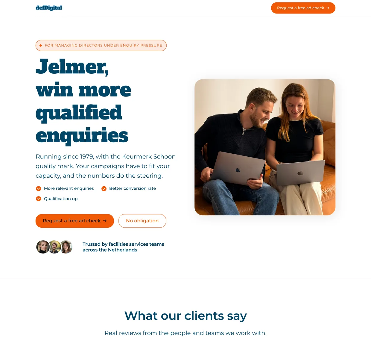 Personalized page for a lead called Jelmer, headline “Jelmer, get more qualified enquiries for your services”